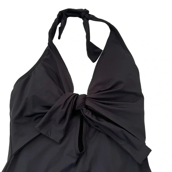 NWT Vince Camuto Tie Front Key Hole Halter One Piece Swimsuit Black Size 6 - Picture 6 of 12